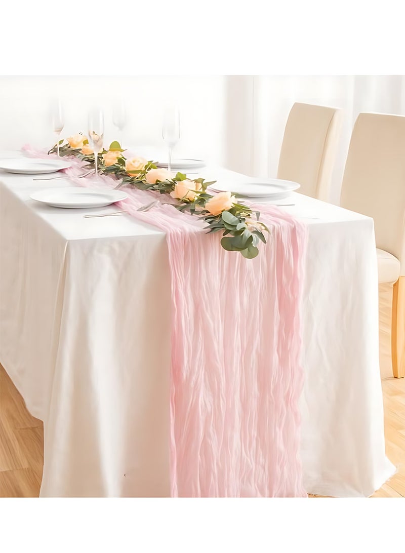 CLAVON Translucent Table Runner Chessian Tablecloth for Wedding Reception Bridal Shower Party Decoration Table Centerpiece 90*400CM Pink - Image 3